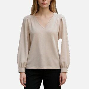Gibsonlook Women's NEW Pullover Sweater Gold Sparkle Long Sleeve V Neck